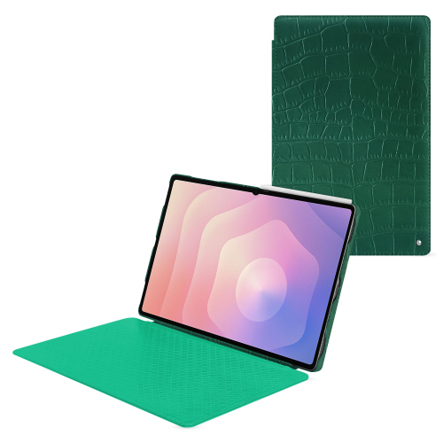 Samsung Galaxy Tab S11 Ultra Schutzhülle mit Klappe – Luxus-Ledertasche von NoreveCrocodile pino ( Pantone #173F35 ) 