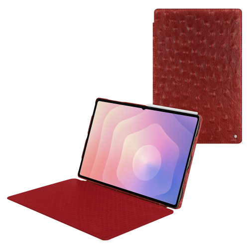Capa com aba Samsung Galaxy Tab S11 Ultra – Capa de couro de luxo NoreveAutruche ciliegia ( Pantone #a4343a ) 