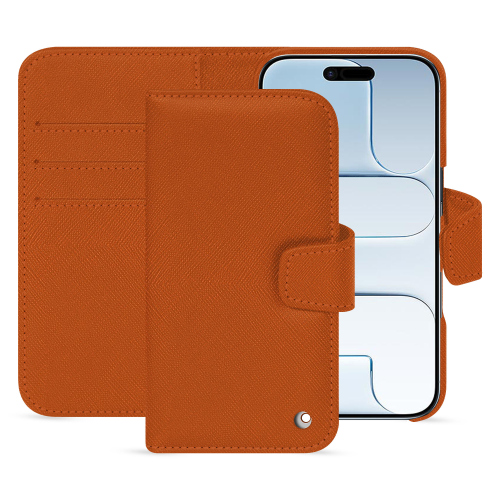 Étui portefeuille iPhone 17 Air - Luxe & cuir premium | NoreveOrange vibrant ( Pantone #e36b39 ) 
