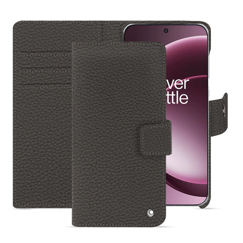 OnePlus 15 wallet case – Luxury, handcrafted leather protection by NoreveAnthracite ( Pantone #41403c ) 