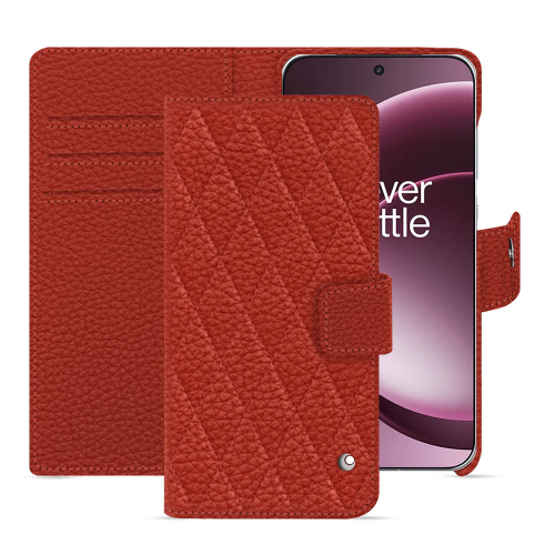 Étui portefeuille OnePlus 15 – Protection cuir luxe et artisanale NorevePapaye - Couture ( Pantone #b54317 ) 