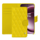 OnePlus 15 leather wallet case - Jaune fluo - Couture ( Pantone #c9ff57 ) 