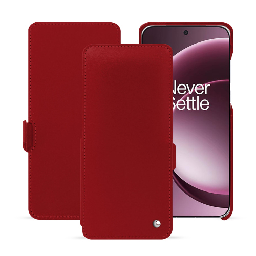 Funda con solapa horizontal OnePlus 15 – Protección de cuero de lujo NoreveRouge ( Nappa - Pantone #d50032 ) 