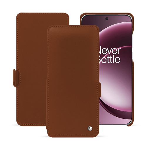 OnePlus 15 horizontal flip cover – Noreve luxury leather protectionMarron ( Nappa - Pantone #8B4720 ) 