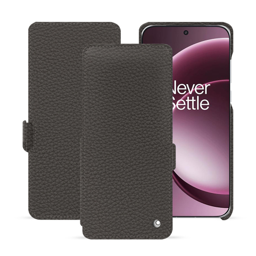 OnePlus 15 horizontal flip cover – Noreve luxury leather protectionAnthracite ( Pantone #41403c ) 