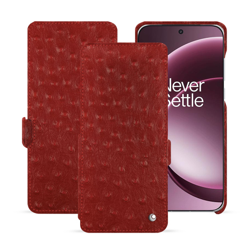 OnePlus 15 水平翻盖保护套——Noreve 奢华皮革保护Autruche ciliegia ( Pantone #a4343a ) 