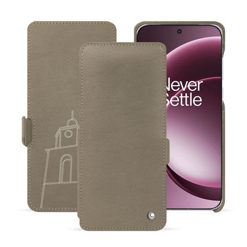 Housse à rabat horizontal OnePlus 15 – Protection cuir luxe NoreveDarboun sabla ( Pantone #BCB1A1 )