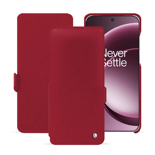 OnePlus 15 水平フラップケース – Noreveの高級レザー保護ケースRouge passion ( Pantone #a6192e ) 