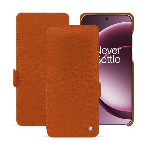 Housse à rabat horizontal OnePlus 15 – Protection cuir luxe NoreveOrange vibrant ( Pantone #e36b39 ) 