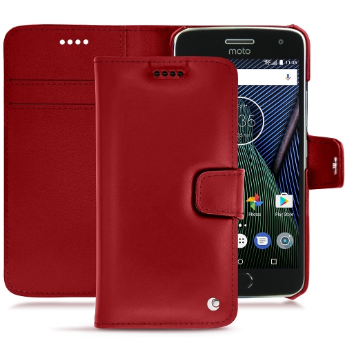 Protections cuir (coque, étui, housse) fabriquées main pour Lenovo Moto G5 Plus Rouge ( Nappa - Pantone #d50032 ) 