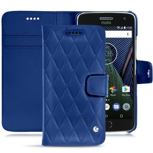 Lenovo Moto G5 Plus leather caseBleu océan - Couture ( Nappa - Pantone #15458a) 
