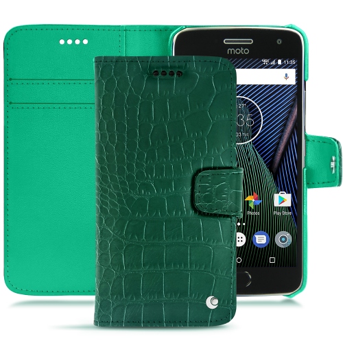 Funda de piel Lenovo Moto G5 PlusCrocodile pino ( Pantone #173F35 ) 