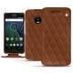 Lenovo Moto G5 Plus leather case - Marron - Couture ( Nappa - Pantone 1615C ) 