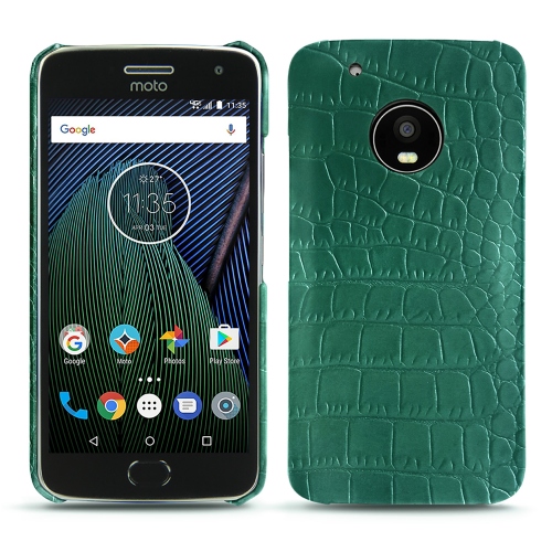 Lenovo Moto G5 Plus leather coverCrocodile pino ( Pantone #173F35 ) 