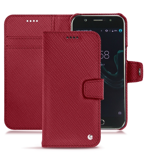 Protections (coques, housses, étuis) en cuir fabriquées main pour Wiko Wim Rouge passion ( Pantone #a6192e ) 