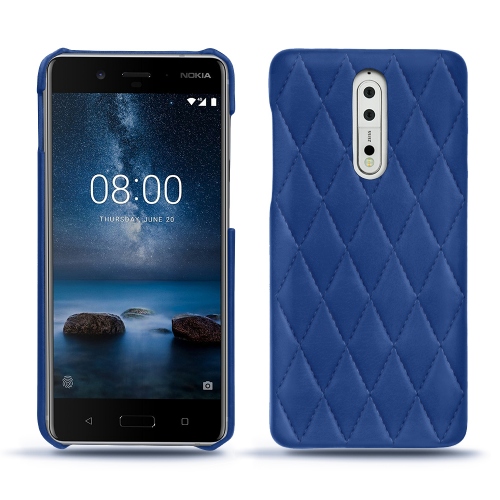 Lederschutzhülle Nokia 8Bleu océan - Couture ( Nappa - Pantone #15458a) 