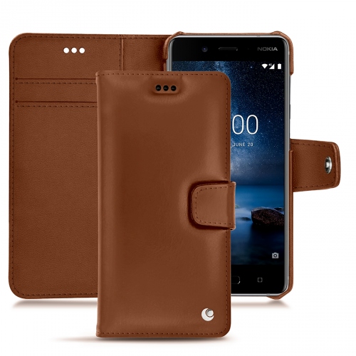 Housses, coques et étuis sur-mesure en cuir pour Nokia 8 par NoreveMarron ( Nappa - Pantone #8B4720 ) 