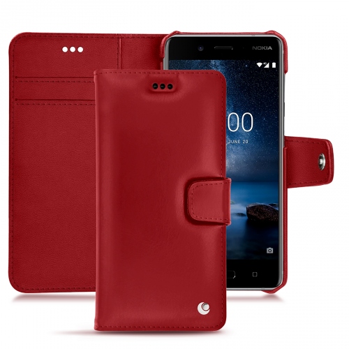 Housses, coques et étuis sur-mesure en cuir pour Nokia 8 par NoreveRouge ( Nappa - Pantone #d50032 ) 
