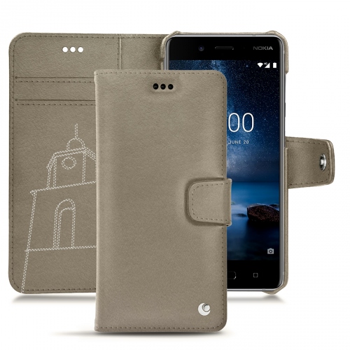 Funda de piel Nokia 8 Tradition BDarboun sabla ( Pantone #BCB1A1 )