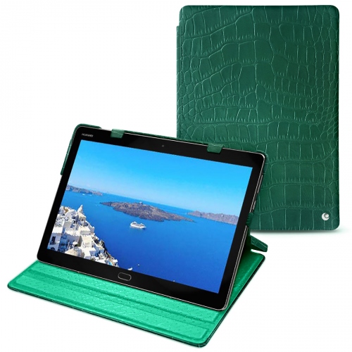 Housse cuir Huawei MediaPad M3 Lite 10 : Protection sur mesure pour tablette sur NoreveCrocodile pino ( Pantone #173F35 ) 