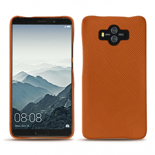 La coque cuir chic fabriquée main pour votre Huawei Mate 10 Orange vibrant ( Pantone #e36b39 ) 