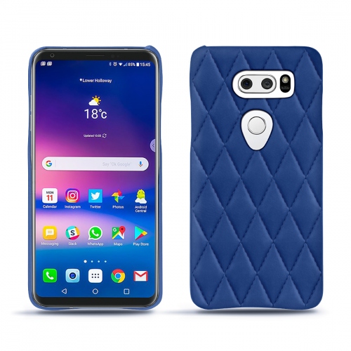 レザーケース LG V30Bleu océan - Couture ( Nappa - Pantone #15458a) 