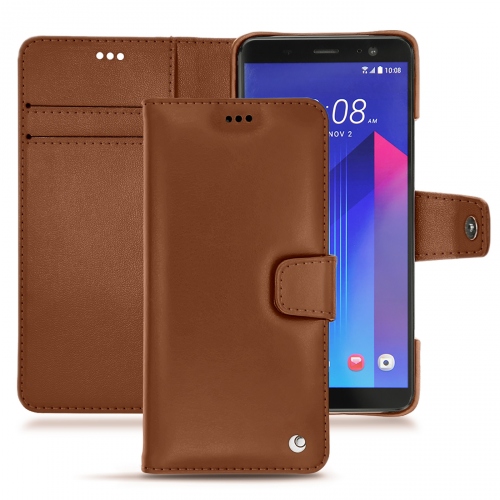 Protections de qualité (coques, housses, étuis) fabriquées main pour HTC U11+ Marron ( Nappa - Pantone #8B4720 ) 