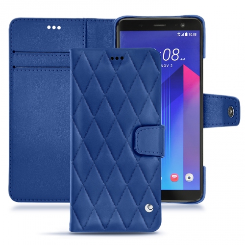 Protections de qualité (coques, housses, étuis) fabriquées main pour HTC U11+ Bleu océan - Couture ( Nappa - Pantone #15458a) 