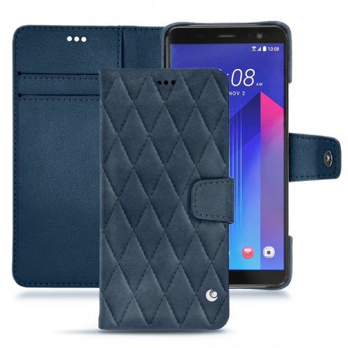 Protections de qualité (coques, housses, étuis) fabriquées main pour HTC U11+ Jean vintage - Couture ( Pantone #2f414f  ) 