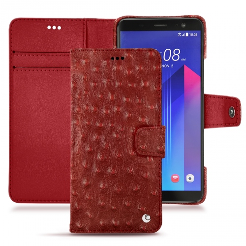 Protections de qualité (coques, housses, étuis) fabriquées main pour HTC U11+ Autruche ciliegia ( Pantone #a4343a ) 