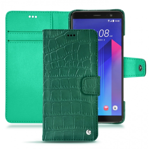 Lederschutzhülle HTC U11+Crocodile pino ( Pantone #173F35 ) 