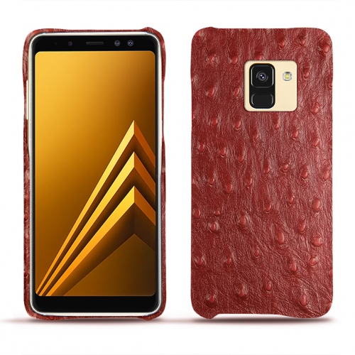 Protections (coque, étui, housse) en cuir fabriquées main pour Samsung Galaxy A8 (2018) Autruche ciliegia ( Pantone #a4343a ) 
