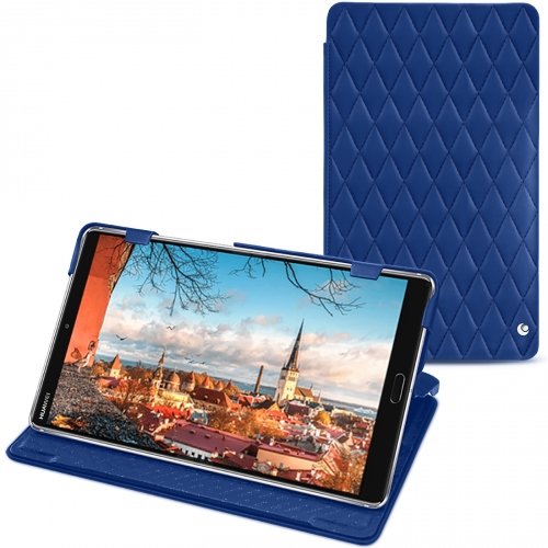 Funda de piel Huawei MediaPad M5 8Bleu océan - Couture ( Nappa - Pantone #15458a) 