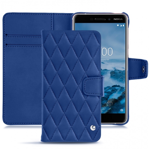 Lederschutzhülle Nokia 6 (2018) Bleu océan - Couture ( Nappa - Pantone #15458a) 