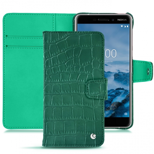 Protections haut de gamme (coque, étui, housse) fabriquées main pour Nokia 6 (2018) Crocodile pino ( Pantone #173F35 ) 