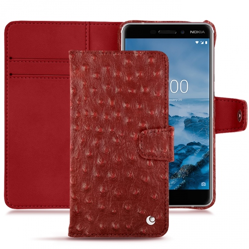 Lederschutzhülle Nokia 6 (2018) Autruche ciliegia ( Pantone #a4343a ) 
