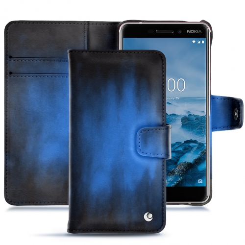 Nokia 6 (2018) leather case and coverBleu Patine