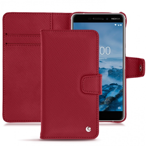 Capa em pele Nokia 6 (2018)Rouge passion ( Pantone #a6192e ) 