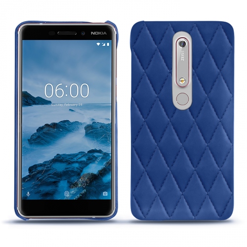 Capa em pele Nokia 6 (2018)Bleu océan - Couture ( Nappa - Pantone #15458a) 