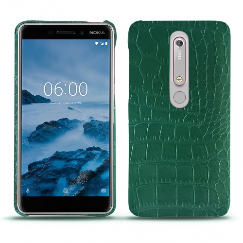 Nokia 6 (2018) leather coverCrocodile pino ( Pantone #173F35 ) 