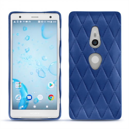 Capa em pele Sony Xperia XZ2Bleu océan - Couture ( Nappa - Pantone #15458a) 