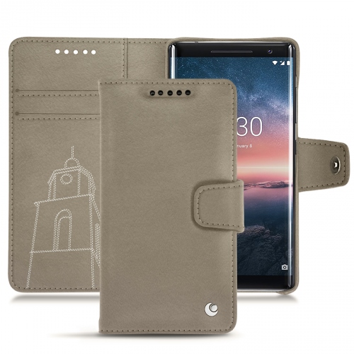 Custodia in pelle Nokia 8 SiroccoDarboun sabla ( Pantone #BCB1A1 )
