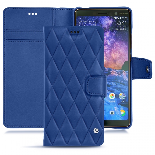 Protections de luxe - housses, coques, étuis - pour Nokia 7 Plus par NoreveBleu océan - Couture ( Nappa - Pantone #15458a) 
