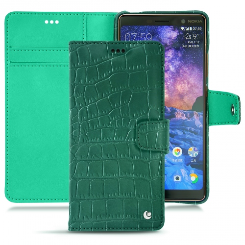 Lederschutzhülle Nokia 7 PlusCrocodile pino ( Pantone #173F35 ) 