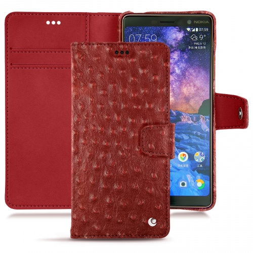 Nokia 7 Plus leather case and coverAutruche ciliegia ( Pantone #a4343a ) 