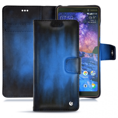 Nokia 7 Plus leather case and coverBleu Patine