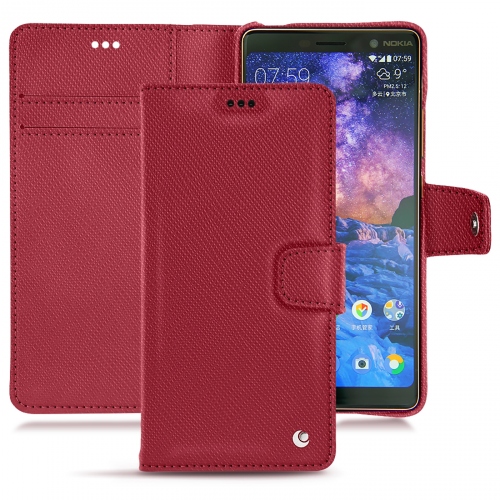 Capa em pele Nokia 7 PlusRouge passion ( Pantone #a6192e ) 