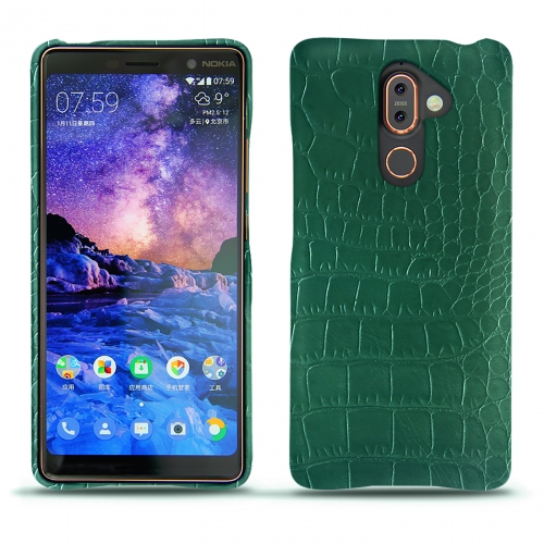Nokia 7 Plus leather coverCrocodile pino ( Pantone #173F35 ) 