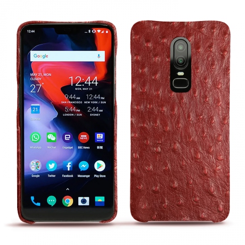 OnePlus 6 leather covers and casesAutruche ciliegia ( Pantone #a4343a ) 