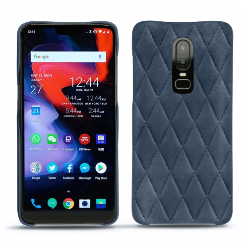 Custodia in pelle OnePlus 6Jean vintage - Couture ( Pantone #2f414f  ) 